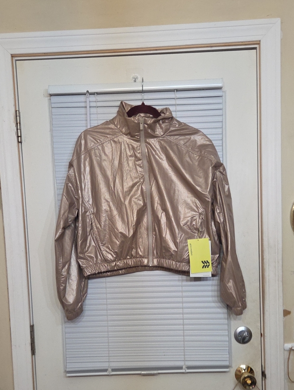 all in motion Metallic Rose Gold Cropped Windbreaker Jacket